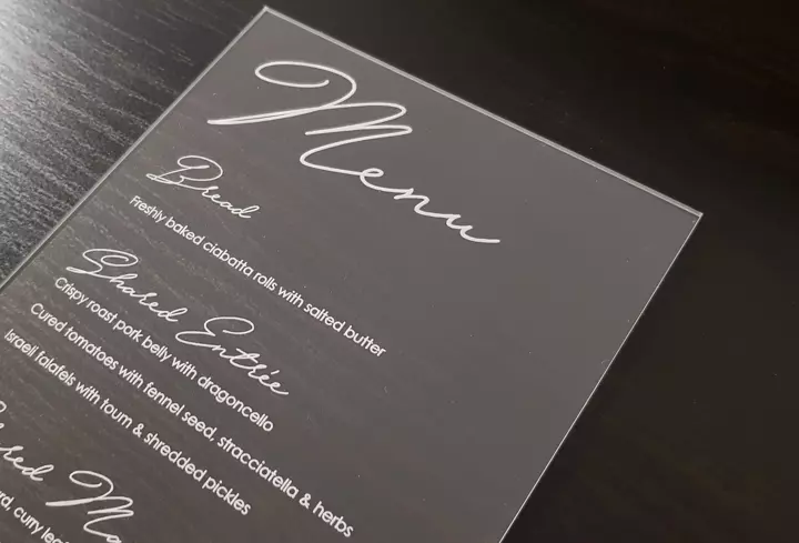 laser etched acrylic menu